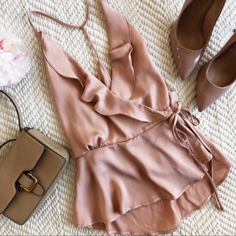 ASTR Satin Ruffle Wrap Racerback Tank Top